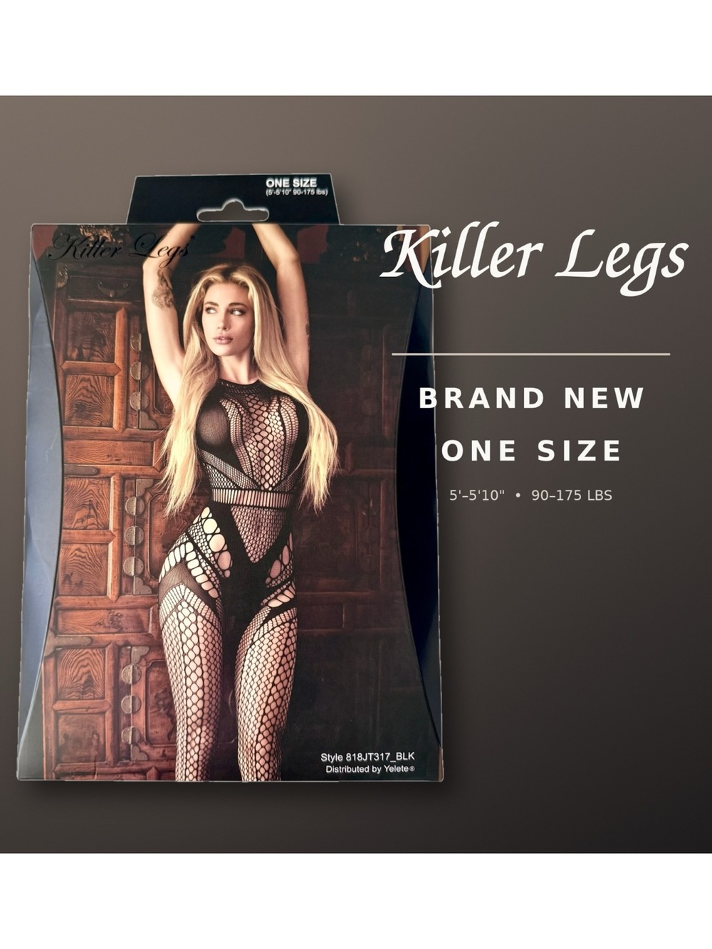 Killer Legs Black Fishnet Cutout Bodystocking Lingerie One Size NIB